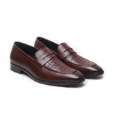 Hayes London | Milan Brown Formal Penny Loafers for Men – Genuine Leather Croco Slip-On Shoes for Office & Party Wear