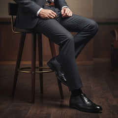 Hayes London | Monarch Wingtip Brogues – Black Perforated Genuine Leather Men’s Shoes