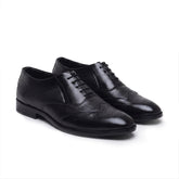 Hayes London | Monarch Wingtip Brogues – Black Perforated Genuine Leather Men’s Shoes