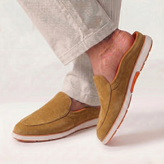 Hayes London | Riviera Camel Brown - Italian Suede Leather Backless Slip-On Mule Loafers for Men – Casual Summer-Walk Half Shoes