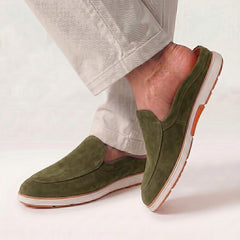 Hayes London | Riviera Olive Green - Italian Suede Leather Backless Slip-On Mule Loafers for Men – Casual Summer-Walk Half Shoes