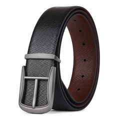 Hayes London | Cronos Viper Black & Brown Italian Leather Reversible Belt for Men – Matte Grey Buckle