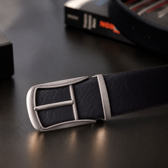 Cronos Wild Black & Brown Italian Leather Reversible Belt for Men – Matte Grey Buckle