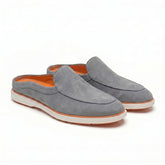 Hayes London | Riviera Ash Grey - Italian Suede Leather Backless Slip-On Mule Loafers for Men – Casual Summer-Walk Half Shoes
