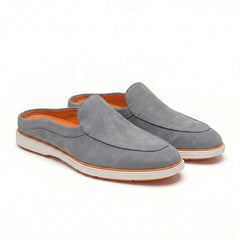 Riviera Ash Grey - Italian Suede Leather Backless Slip-On Mule Loafers for Men – Casual Summer-Walk Half Shoes