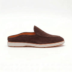 Riviera Brown - Italian Suede Leather Backless Slip-On Mule Loafers for Men – Casual Summer-Walk Half Shoes