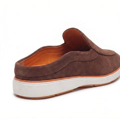 Riviera Brown - Italian Suede Leather Backless Slip-On Mule Loafers for Men – Casual Summer-Walk Half Shoes