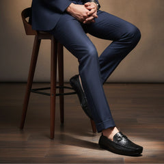 Hayes London | Torque Driving Loafers – Black Woven Embossed Genuine Leather Men’s Shoes