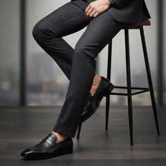 Hayes London | Windsor Black Formal Penny Loafers for Men – Genuine Leather Dotted Slip-On Shoes for Office & Party Wear