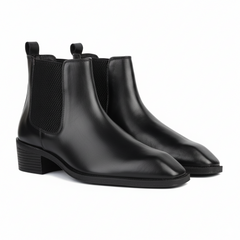 Hayes London | Dominion Cuban Heel Boots – Black Plain Genuine Leather Men’s Boots (2.5-Inch Heel & Tapered Almond Toe Design)