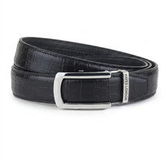 Hayes London | Atlas Black Croco Genuine Leather Auto-Lock Belt for Men – Silver Buckle, Micro-Adjustable Fit