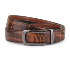 Hayes London | Atlas Auto-Lock No-Hole Genuine Leather Belt for Men – Micro-adjustable Smart Belt for Formal & Casual Wear (Croco Brown)