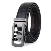 Hayes London | Atlas Black Croco Genuine Leather Auto-Lock Belt for Men – Grey Buckle, Micro-Adjustable Fit