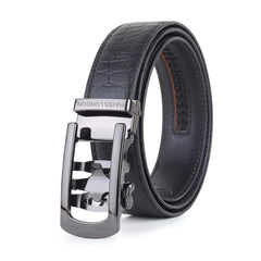 Hayes London | Atlas Auto-Lock No-Hole Genuine Leather Belt for Men – Micro-adjustable Smart Belt for Formal & Casual Wear (Croco Black)