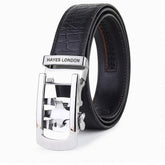 Hayes London | Atlas Black Croco Genuine Leather Auto-Lock Belt for Men – Silver Buckle, Micro-Adjustable Fit