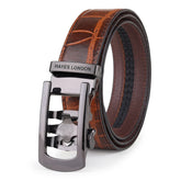 Hayes London | Atlas Brown Croco Genuine Leather Auto-Lock Belt for Men – Grey Buckle, Micro-Adjustable Fit