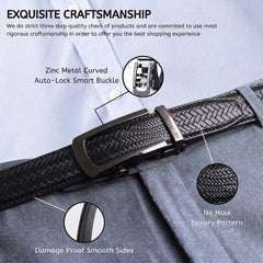 Hayes London | Cosmos Black Genuine Leather Auto-Lock Belt for Men – Grey Buckle, Micro-Adjustable Fit