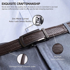 Hayes London | Cosmos Brown Genuine Leather Auto-Lock Belt for Men – Grey Buckle, Micro-Adjustable Fit