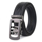 Hayes London | Cosmos Black Genuine Leather Auto-Lock Belt for Men – Grey Buckle, Micro-Adjustable Fit