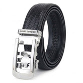 Hayes London | Cosmos Black Genuine Leather Auto-Lock Belt for Men – Silver Buckle, Micro-Adjustable Fit