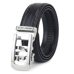 Hayes London | Cosmos Black Genuine Leather Auto-Lock Belt for Men – Silver Buckle, Micro-Adjustable Fit
