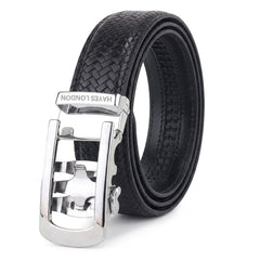 Hayes London | Cosmos Black Genuine Leather Auto-Lock Belt for Men – Silver Buckle, Micro-Adjustable Fit