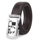 Hayes London | Cosmos Brown Genuine Leather Auto-Lock Belt for Men – Silver Buckle, Micro-Adjustable Fit