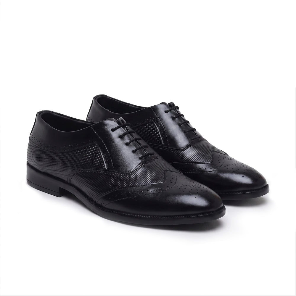 Hayes London | Monarch Wingtip Brogues – Black Perforated Genuine Leather Men’s Shoes