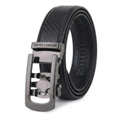 Hayes London | Nebula Black Genuine Leather Auto-Lock Belt for Men – Grey Buckle, Micro-Adjustable Fit