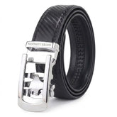 Hayes London | Nebula Black Genuine Leather Auto-Lock Belt for Men – Silver Buckle, Micro-Adjustable Fit
