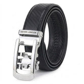 Hayes London | Nebula Black Genuine Leather Auto-Lock Belt for Men – Silver Buckle, Micro-Adjustable Fit