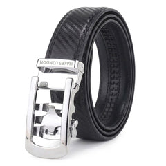 Hayes London | Nebula Black Genuine Leather Auto-Lock Belt for Men – Silver Buckle, Micro-Adjustable Fit