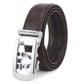 Hayes London | Nebula Brown Genuine Leather Auto-Lock Belt for Men – Silver Buckle, Micro-Adjustable Fit