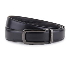 Hayes London | Nova Auto-Lock No-Hole Genuine Leather Belt for Men – Micro-adjustable Smart Belt for Formal & Casual Wear (Plain Black Leather & Grey Buckle)
