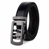 Hayes London | Nova Black Genuine Leather Auto-Lock Belt for Men – Grey Buckle, Micro-Adjustable Fit