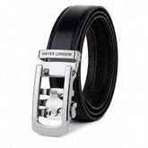 Hayes London | Nova Black Genuine Leather Auto-Lock Belt for Men – Silver Buckle, Micro-Adjustable Fit