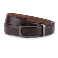 Hayes London | Nova Auto-Lock No-Hole Genuine Leather Belt for Men – Micro-adjustable Smart Belt for Formal & Casual Wear (Plain Brown)