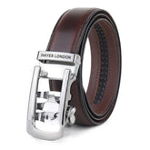 Hayes London | Nova Brown Genuine Leather Auto-Lock Belt for Men – Silver Buckle, Micro-Adjustable Fit
