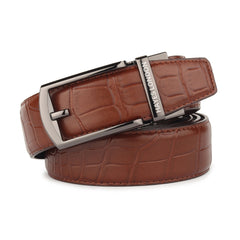 Hayes London | Sparta Auto-Lock No-Hole Genuine Leather Belt for Men – Micro-Adjustable Smart Ratchet Belt for Formal, Office & Casual Wear (Croco Brown Leather & Grey Buckle)