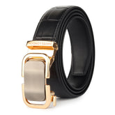 Hayes London | Sparta Auto-Lock No-Hole Genuine Leather Belt for Men – Micro-Adjustable Smart Ratchet Belt for Formal, Office & Casual Wear (Croco Black Leather & Gold Buckle)