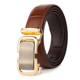 Hayes London | Sparta Auto-Lock No-Hole Genuine Leather Belt for Men – Micro-Adjustable Smart Ratchet Belt for Formal, Office & Casual Wear (Croco Brown Leather & Gold Buckle)