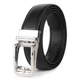 Hayes London | Vanguard Auto-Lock No-Hole Genuine Leather Belt for Men – Micro-Adjustable Smart Ratchet Belt for Formal, Office & Casual Wear (Plain Black Leather & Silver Buckle)