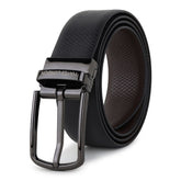 Hayes London Italian leather reversible black and brown men’s belt with viper texture and premium grey buckle on white background