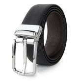 Hayes London Italian leather reversible black and brown men’s belt with viper texture and elegant silver buckle on white background