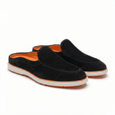 Hayes London | Riviera Black - Italian Suede Leather Backless Slip-On Mule Loafers for Men – Casual Summer-Walk Half Shoes