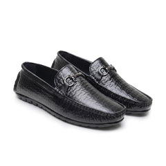 Hayes London | Torque Driving Loafers – Black Woven Embossed Genuine Leather Men’s Shoes