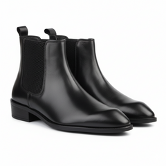Hayes London | Triabbiani Cuban Heel Boots – Black Plain Genuine Leather Men’s Boots (2.5-Inch Heel & Tapered Toe Design)