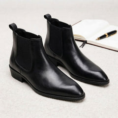 Hayes London | Triabbiani Cuban Heel Boots – Black Plain Genuine Leather Men’s Boots (2.5-Inch Heel & Tapered Toe Design)