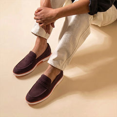 Velour Wine - Italian Suede Leather Casual Loafer Shoes for Men – Smart, Breathable Summer-Walk Loafers