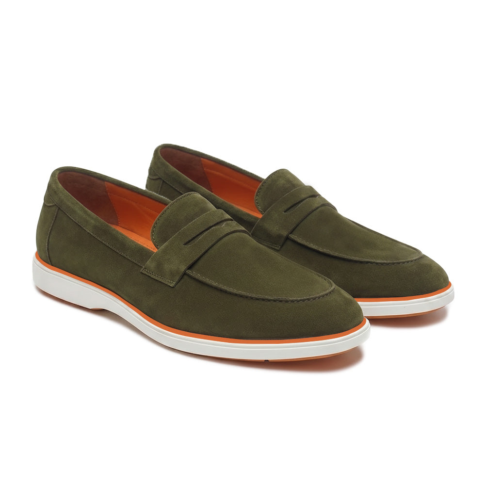 Hayes London | Velour Olive Green - Italian Suede Leather Casual Loafer Shoes for Men – Smart, Breathable Summer-Walk Loafers